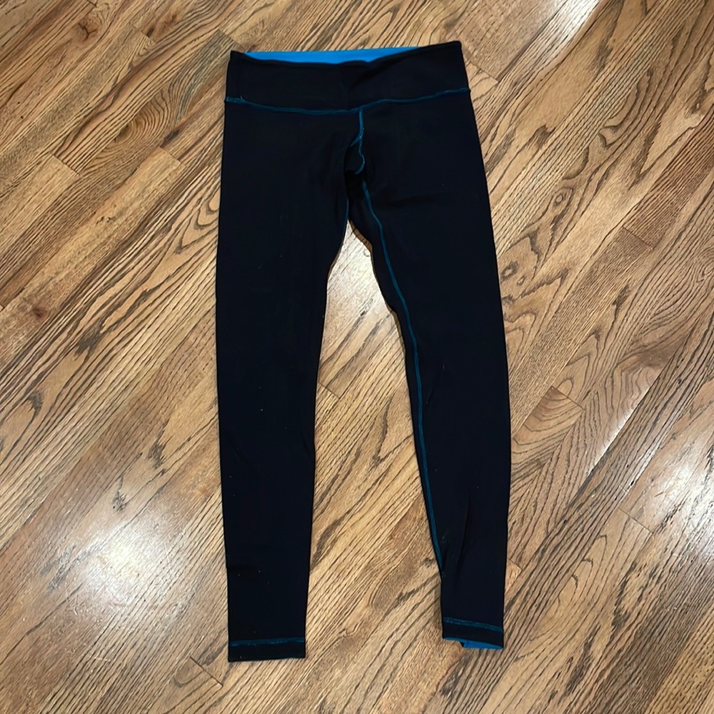 lululemon athletica Black Leggings with Teal Stitching